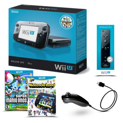 Black Wii U Deluxe 32GB Console (includes Nintendoland, 1 remote and 1 nunchuck) Starter Bundle 