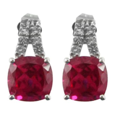 5.12 CT. T.W. Lab-Created Ruby and Lab-Created White Sapphire Earrings in 14K White Gold