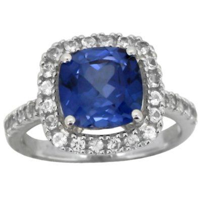 3.04 CT. T.W. Lab-Created Ceylon and White Sapphire Ring in 14K White Gold