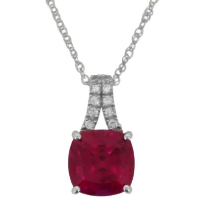 4.56 CT. Lab-Created Ruby and Lab-Created White Sapphire Pendant in 14K White Gold