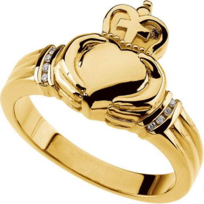 Gents Yellow Gold Diamond Claddagh Band (I, I1)