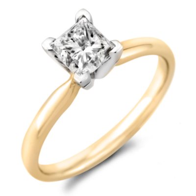 0.47 CT. Princess Diamond Solitaire Ring in 18K Yellow Gold with Platinum Head (H, VS2)