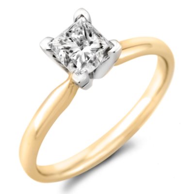0.47 CT. Princess Diamond Solitaire Ring in 14K Yellow Gold with Platinum Head (H-I, SI2)