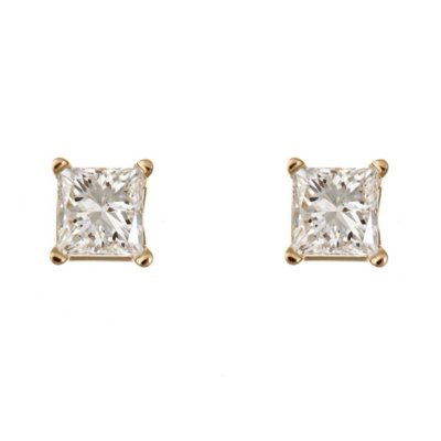 0.96 CT.T.W. Princess-Cut Diamond Stud Earrings in 14K Yellow Gold (H-I, SI2)
