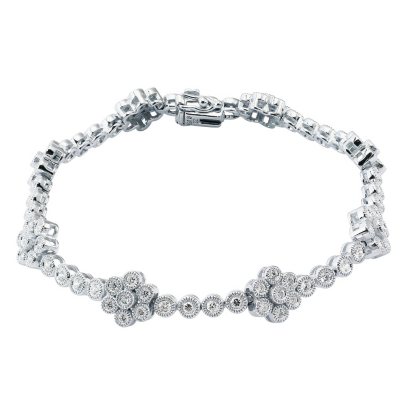 2.0 ct. t.w. Diamond Flower Station Bracelet in 14K White Gold (I, I1) 