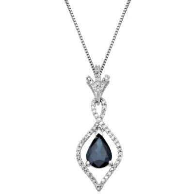 1.00 CT. Sapphire Pendant with 0.15 CT. T.W. Diamonds in 14K White Gold