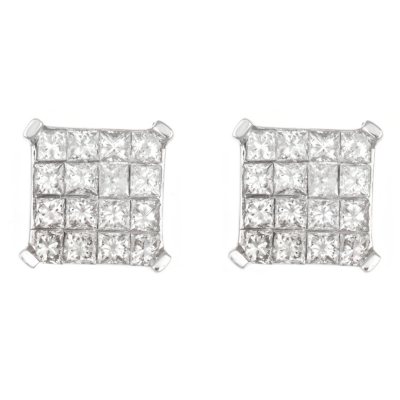 0.95 CT. TW. Princess Cut Diamond Earrings in 14K White Gold