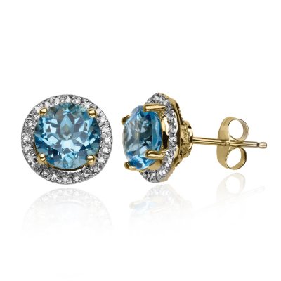2.4 CT. Blue Topaz and Diamond Earrings in 14K Yellow Gold