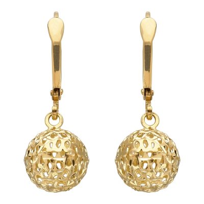 Pierced Bead Drop Earrings in 14K Yellow Gold