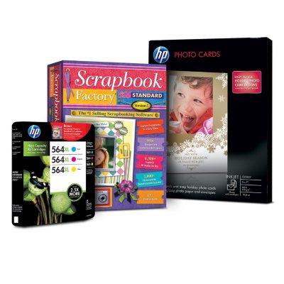 HP 564XL Tri-color Inkjet Cartridge Combo Pack, HP Photo Cards, and Scrapbook Factory Software Bundle