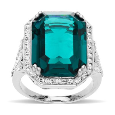 Swarovski Green Crystal Cocktail Ring in Sterling Silver