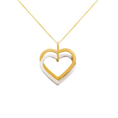 Double Heart Pendant in 14k Yellow and White Gold