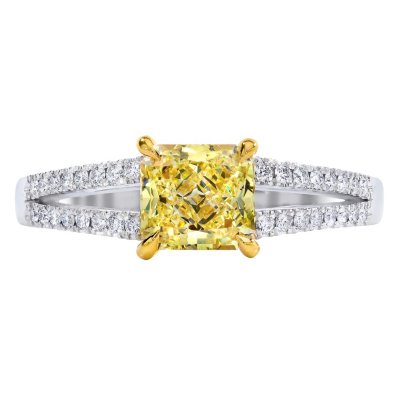 1.81 CT. T.W. Radiant-cut Fancy Yellow Melee  Split Shank Diamond Ring in Platinum (FY, VS2)