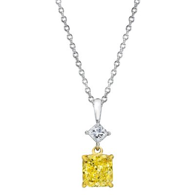 1.45 CT. T.W. Radiant-cut Fancy Yellow Diamond Pendant in Platinum (FY, VS1)