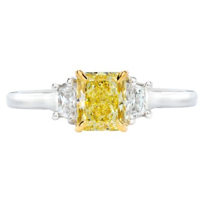 1.04 CT. T.W. Radiant-cut Fancy Yellow 3-Stone Diamond Ring in 18K White Gold (FY, SI2)