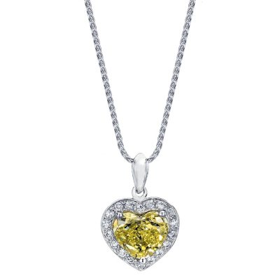 1.49 CT. T.W. Fancy Yellow Heart-shaped Halo Melee Diamond Pendant in 18K White Gold (FY, VS1)