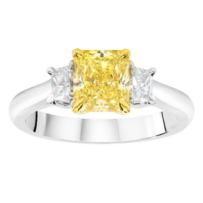 1.82 CT. T.W. Radiant-cut Fancy Yellow 3-Stone Diamond Ring in Platinum (FY, VS2)