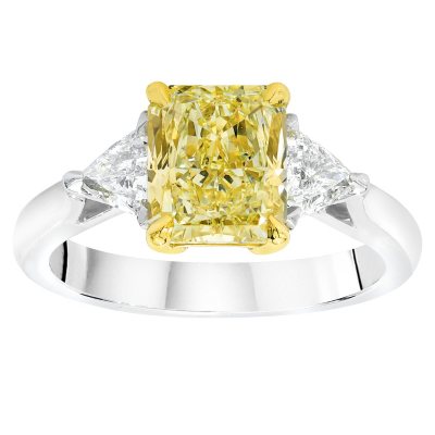 1.38 CT. T.W. Radiant-cut Fancy Yellow 3-stone Diamond Ring in 18K White Gold (FY, VS2)