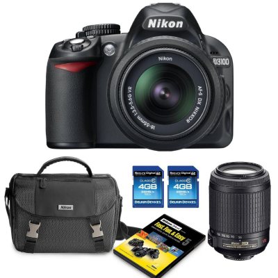 *$599.00 after $200 Instant Savings* Nikon D3100 14.2MP DSLR Camera Bundle with 18-55mm VR Lens, 55-200mm VR Lens, DSLR Bag, and Two 4GB SDHC Cards