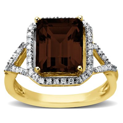 2.62 ct. Smokey Quartz Ring with 0.14 ct. t.w. Diamonds in 14k Yellow Gold