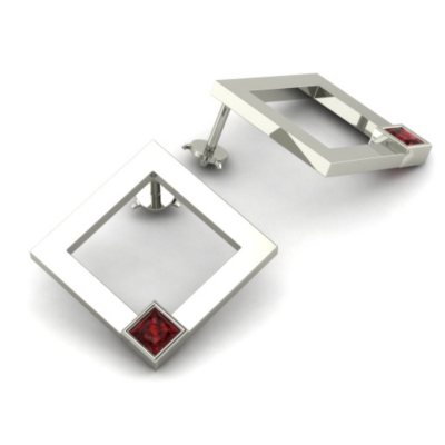 Square Garnet Element Earrings in Sterling Silver