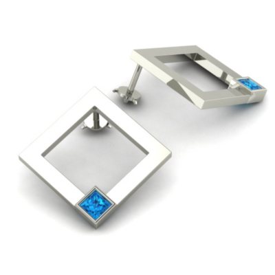 Square Swiss Blue Topaz Element Earrings in Sterling Silver
