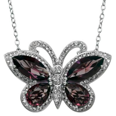 Purple and Light Purple Crystal Butterfly Pendant in Sterling Silver