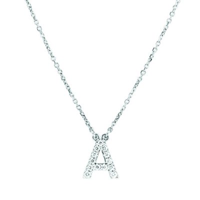 Diamond Block Initial Necklace in 14K White Gold (G-H, I1)