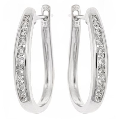 1.0 ct. t.w. Diamond Hoop Earrings in 14K White Gold (H-I, I1)