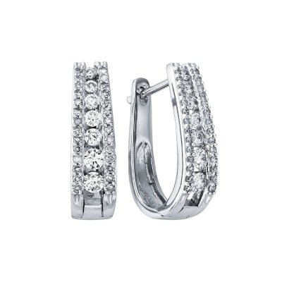 1.0 ct. t.w. Double Row "J" Hoop Diamond Earrings in 14K White Gold (I, I1)