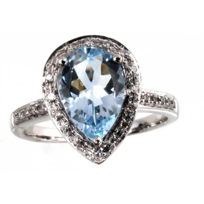 1.40 ct. Pear-Shaped Aquamarine Ring with Diamonds in 14k White Gold (G-H,I1)