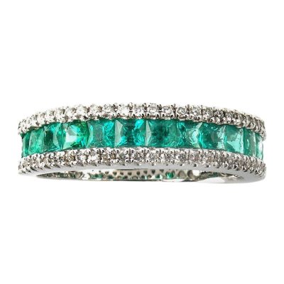 0.50 ct. Princess Emerald Ring with Diamonds in 14k White Gold