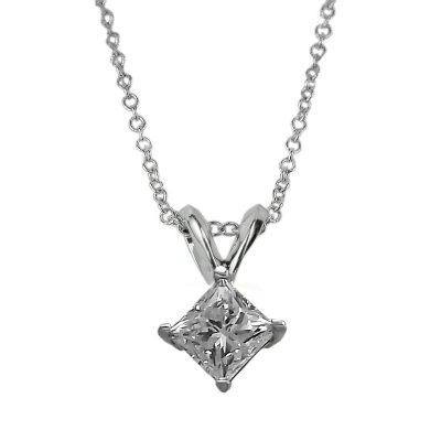 0.10 ct.  Princess-Cut Diamond Solitaire Pendant 18K (I, SI2)