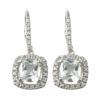 White Topaz and White Sapphire Earrings in 14k White Gold