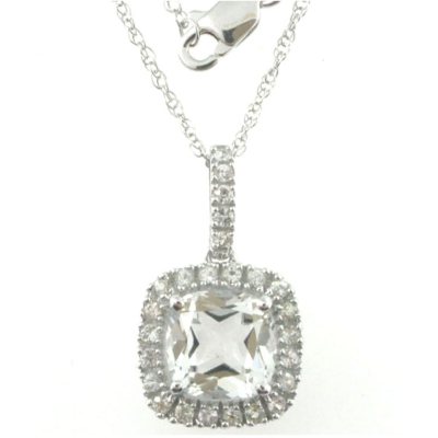 White Topaz and White Sapphire Pendant in 14k White Gold
