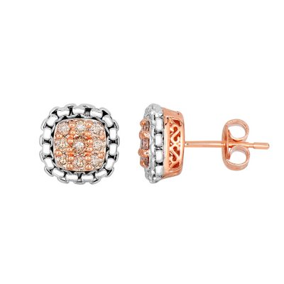 Round Cut Brown Diamond Studs in Silver with Rose Gold Plating (0.45 ct. t.w.)
