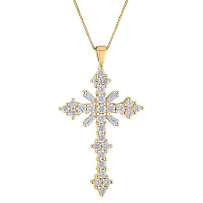 0.46 CT. T.W. Diamond Cross Pendant in 14K Yellow Gold (H-I, I1)