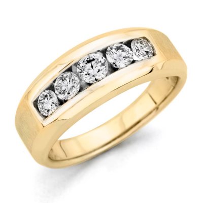 0.96 CT. T.W. Men's 5-Stone Diamond Ring in 14K Yellow Gold (H-I, I1)