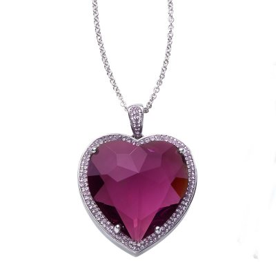 Purple and Light Purple Crystal Heart Pendant in Sterling Silver