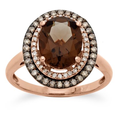 1.98 ct. Smokey Quartz and 0.30 CT. T.W. Diamond Ring in 14K Pink Gold