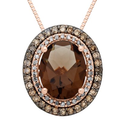 1.98 CT. Smokey Quartz and 0.30 CT. T.W. Diamond Pendant in 14K Pink Gold