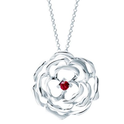 0.35 ct. Created Ruby and Diamond Accent Rose Pendant in Sterling Silver