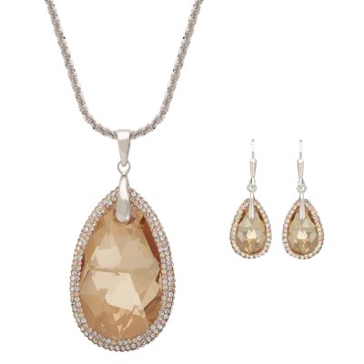 Golden Shadow Swarovski Crystal Teardrop Pendant and Earring Set in Sterling Silver