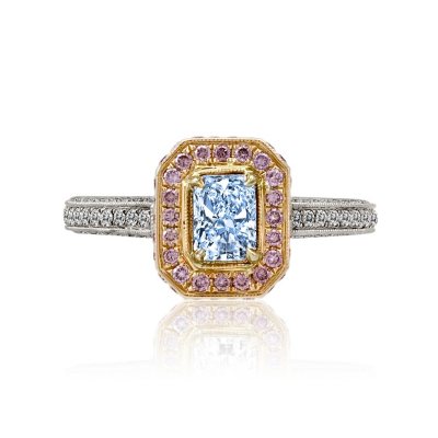 1.54 ct. t.w. Natural Fancy Light Blue, Pink and White Diamond Ring in Platinum and 18k Rose Gold (H-I, VVS2) 