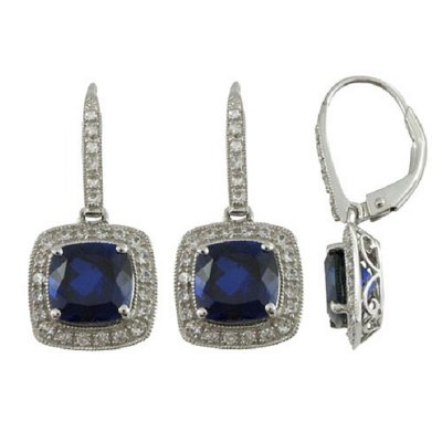Lab-Created Blue & White Sapphire Earrings in 14K White Gold