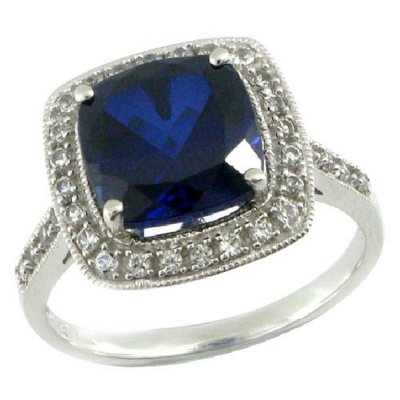 Lab-Created Blue & White Sapphire Ring in 14K White Gold