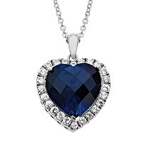 Created Blue and White Sapphire Heart Pendant in Sterling Silver