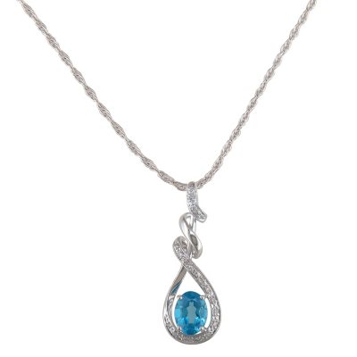 Blue Topaz and Diamond Pendant in 14K White Gold