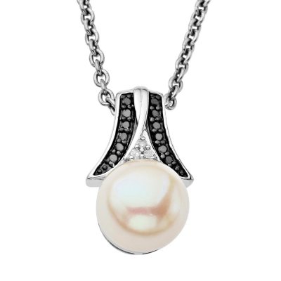 Freshwater Cultured Pearl & Black and White Diamonds in Sterling Silver