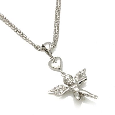 White Topaz Angel Pendant in Sterling Silver